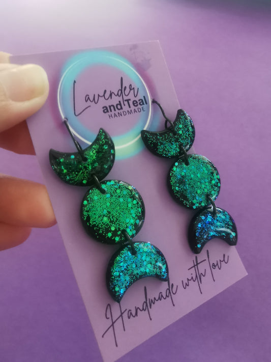 Colour Shifting Iridescent Moon Phase Hook Earrings