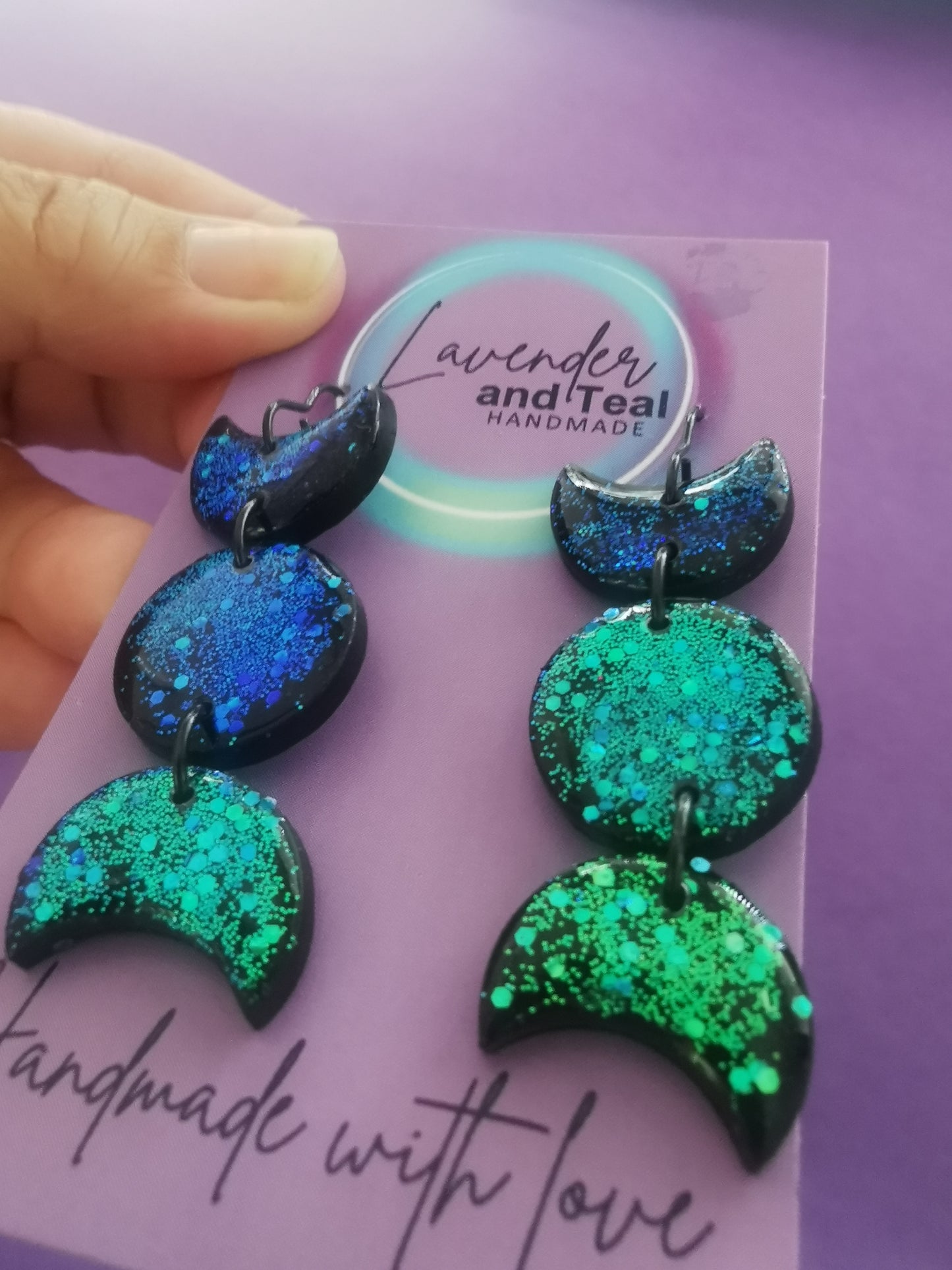 Colour Shifting Iridescent Moon Phase Hook Earrings