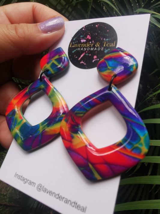 Mokume Gane Bright Rainbow Dangles