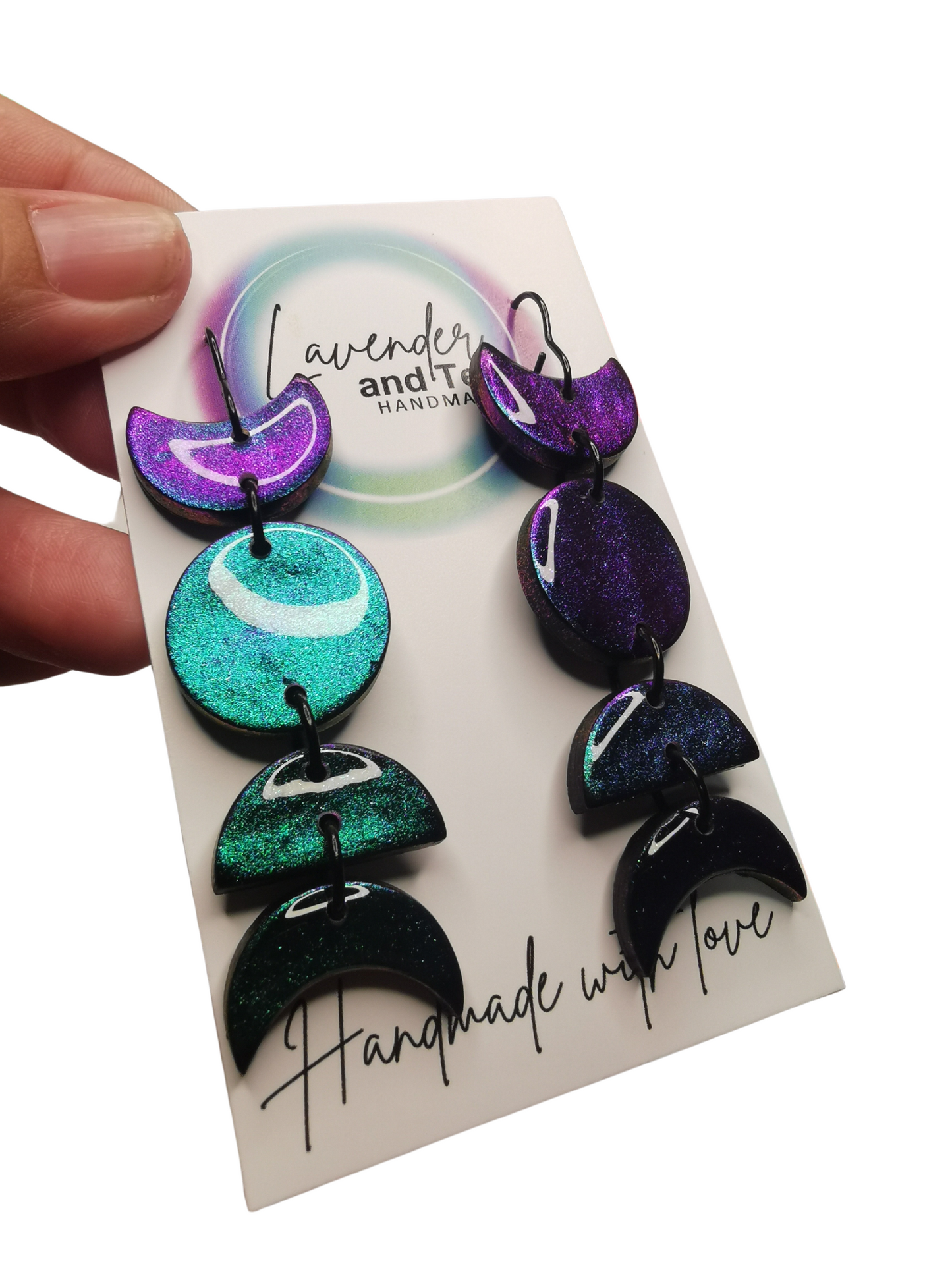 Colour Shifting Moon Phase Star Earrings