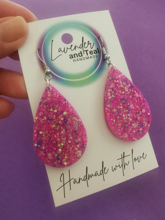 Pink Glittery Resin Arch Earrings