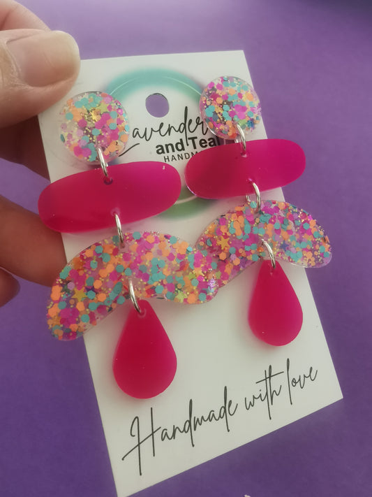 Pink & Glitter Resin Organic Shape Earrings