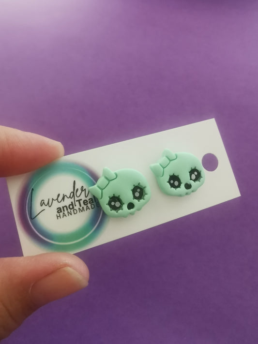 Pastel Mint Green Skull Studs