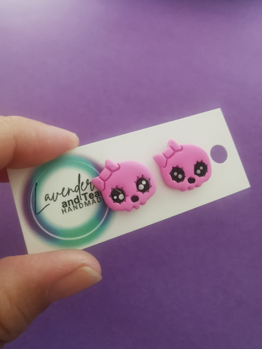 Pink Skull Studs