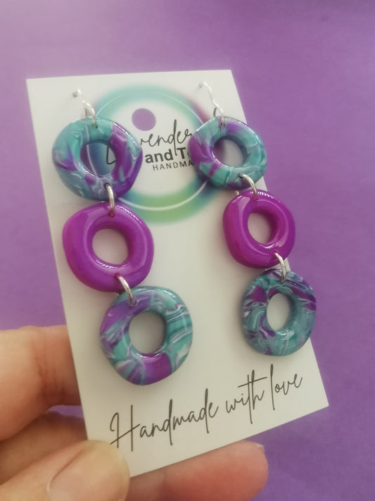 Mokume Gane Organic Triple Circle Earrings