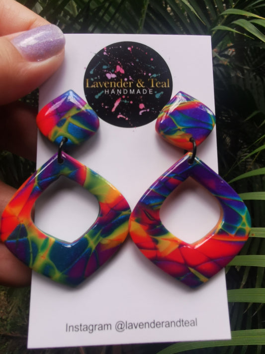 Mokume Gane Bright Rainbow Dangles